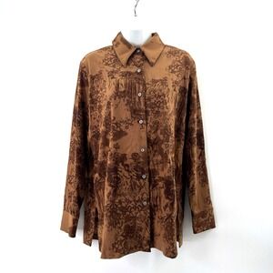 Soft Surroundings Top Sz S Oversized Brown Toile Equestrian Heritage Thick